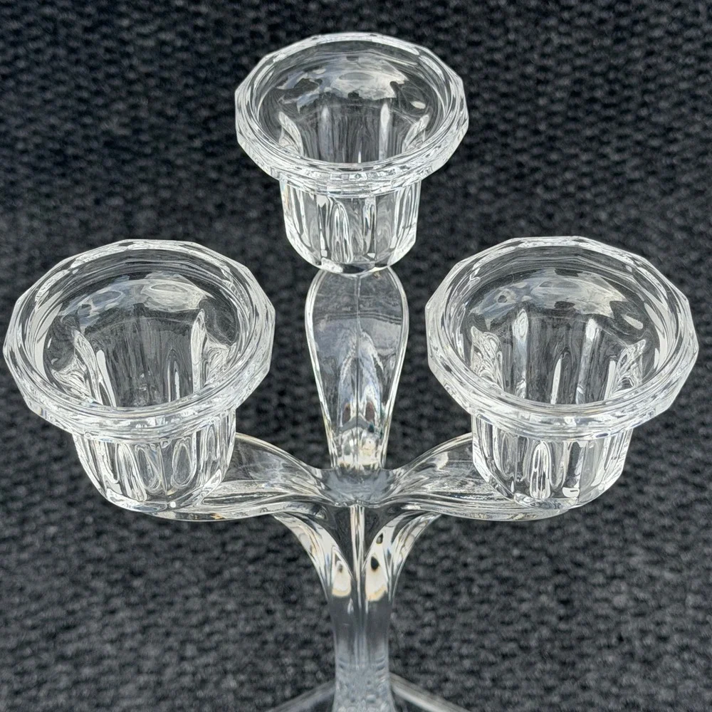 Cristal d'Arques France 24% Lead Crystal 3 Arm Candelabra Candle Holder 10.5